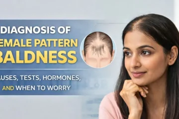 Female hair loss diagnosis showing thinning hair pattern in women
