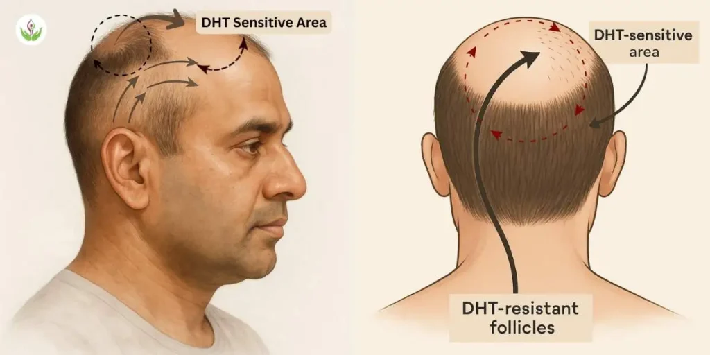DHT resistant donor area hair transplant diagram