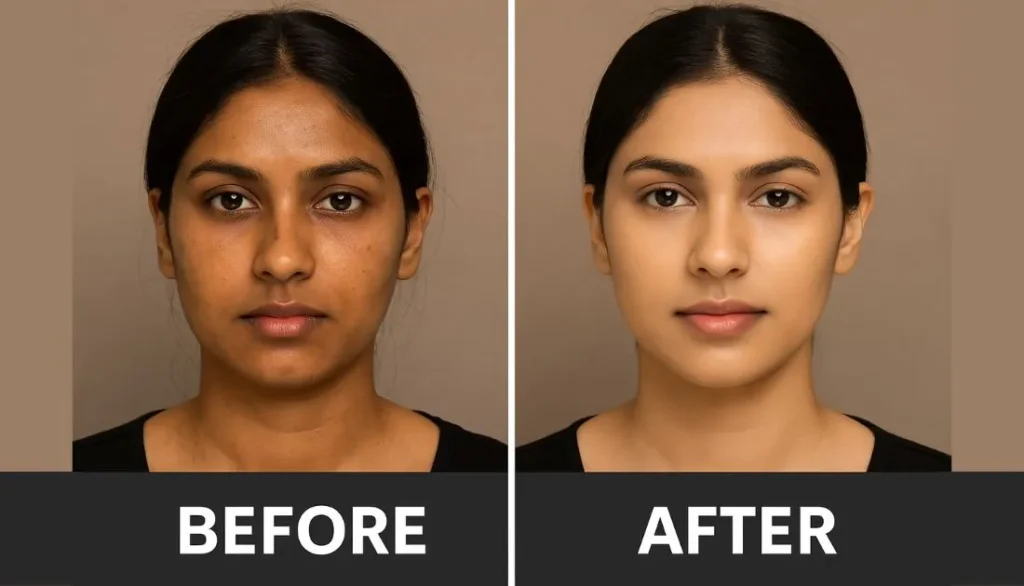 Skin whitening before and after results Indian girl