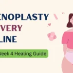 Hymenoplasty recovery timeline from Day 1 to Week 4 with clean infographic banner