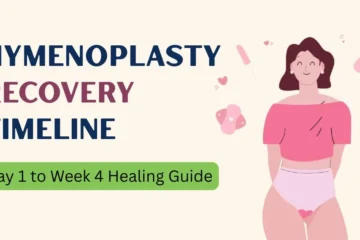 Hymenoplasty recovery timeline from Day 1 to Week 4 with clean infographic banner
