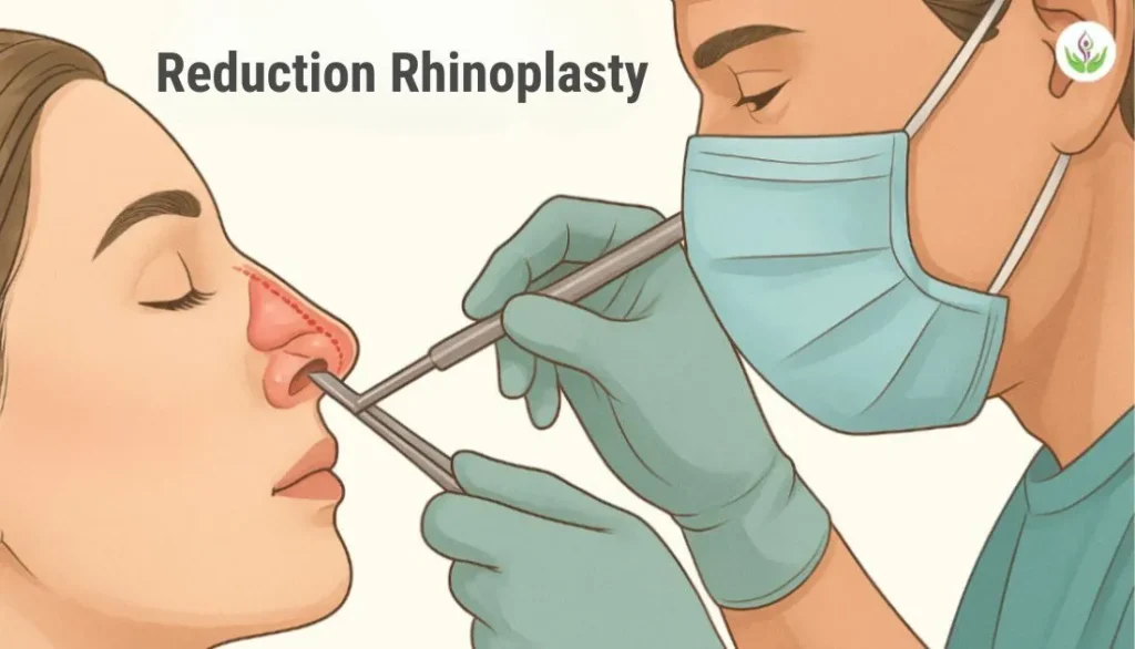 Reduction rhinoplasty surgery showing nasal bone reshaping by expert surgeon in Delhi