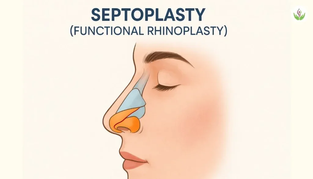 Septoplasty surgery showing deviated septum correction during functional rhinoplasty in Delhi