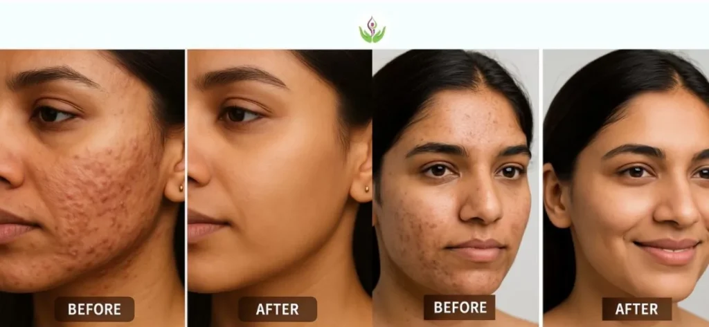 Before and after acne scar removal results – Delhi clinic patient