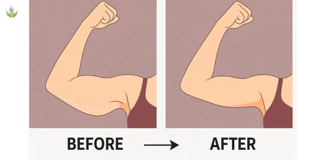 Before and after results of arm liposuction in Delhi on an Indian woman showing fat removal and sculpted arms