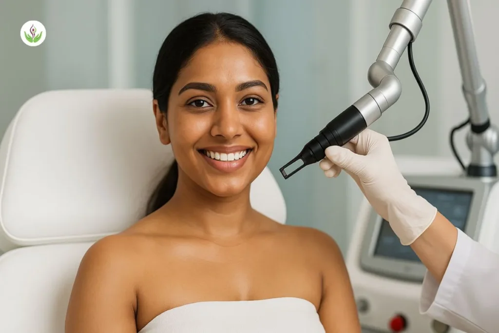 Indian woman getting carbon laser facial in Delhi