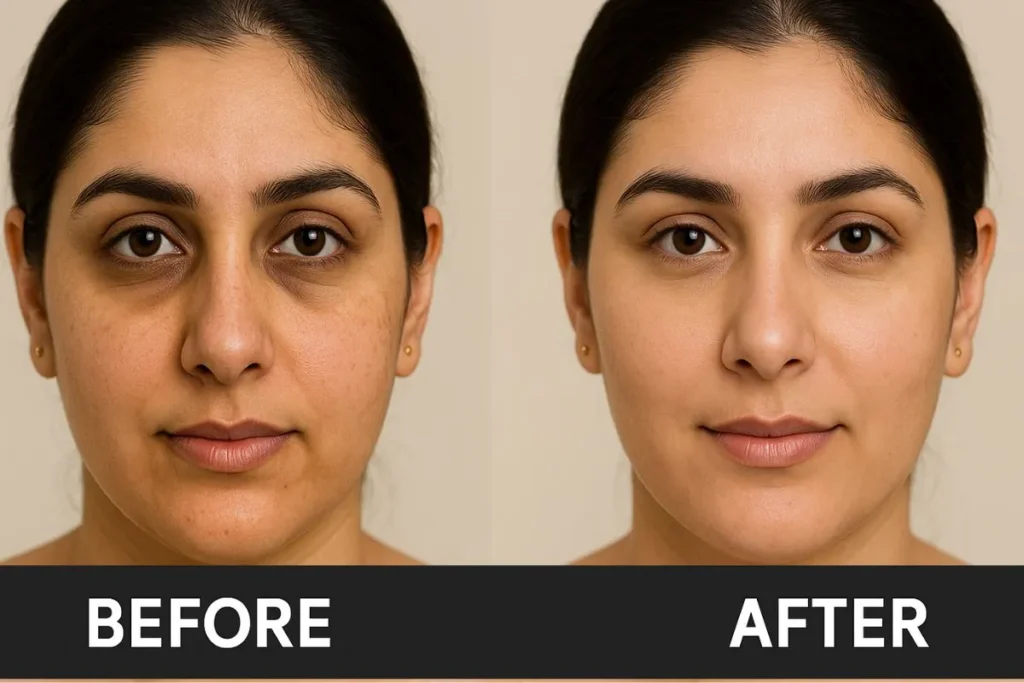 Under-eye dark circle treatment before and after result in Delhi