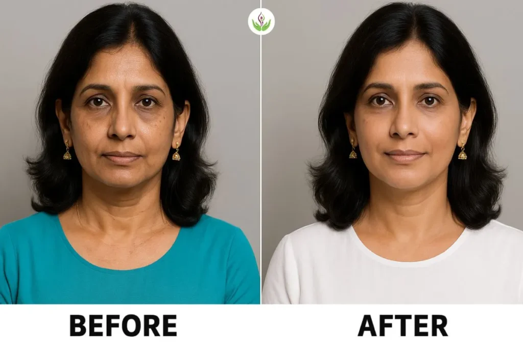 Anti aging treatment in Delhi before and after result photo displaying youthful, glowing skin