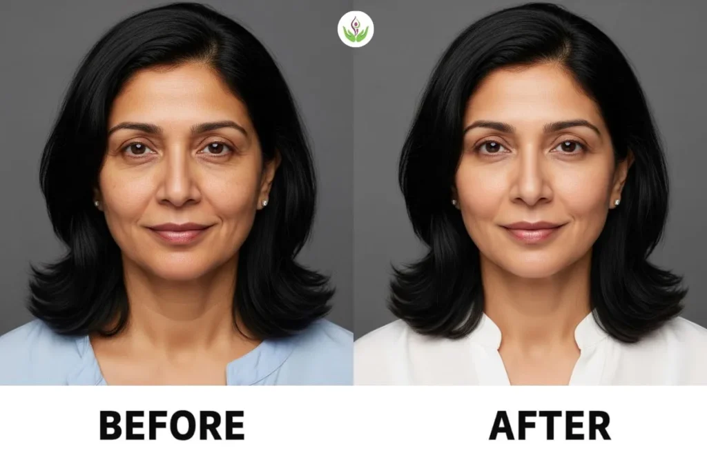 Before and after result photo of anti aging treatment in Delhi with visible skin improvements