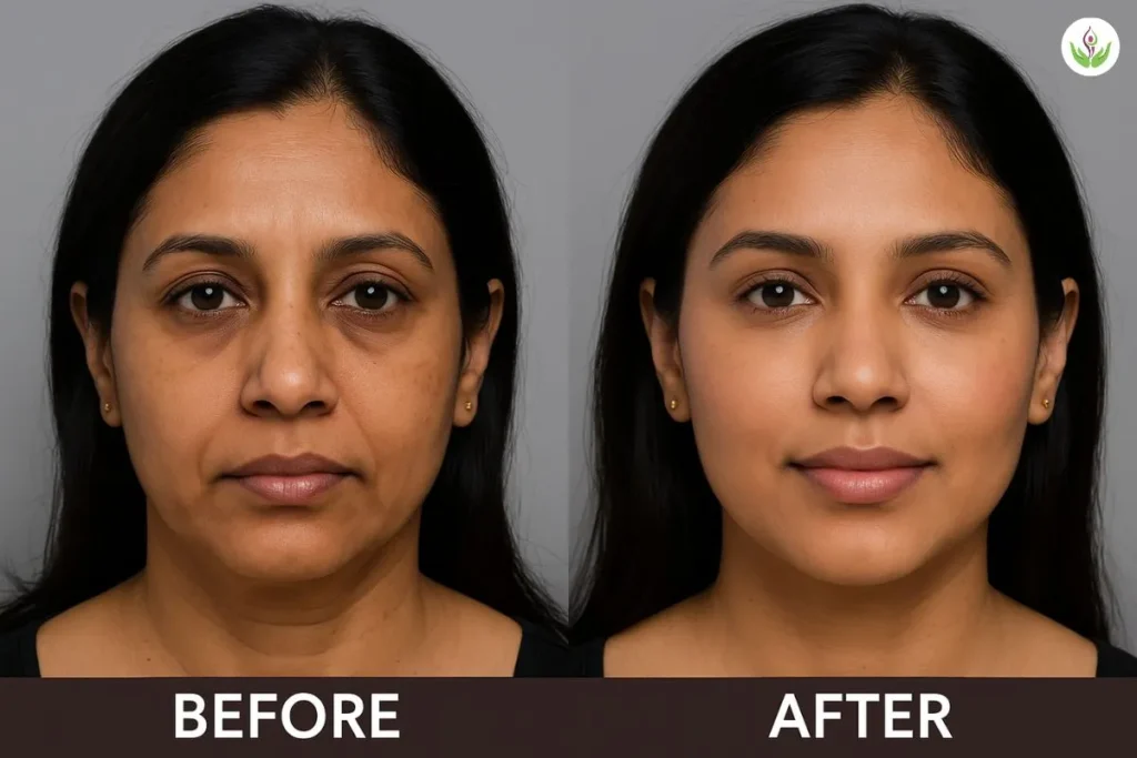 Dermal fillers before and after photo with restored facial volume and youthful look.