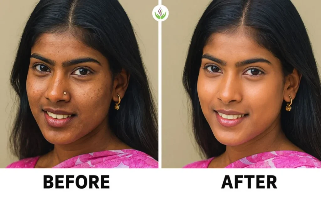Microdermabrasion before and after on Indian girl
