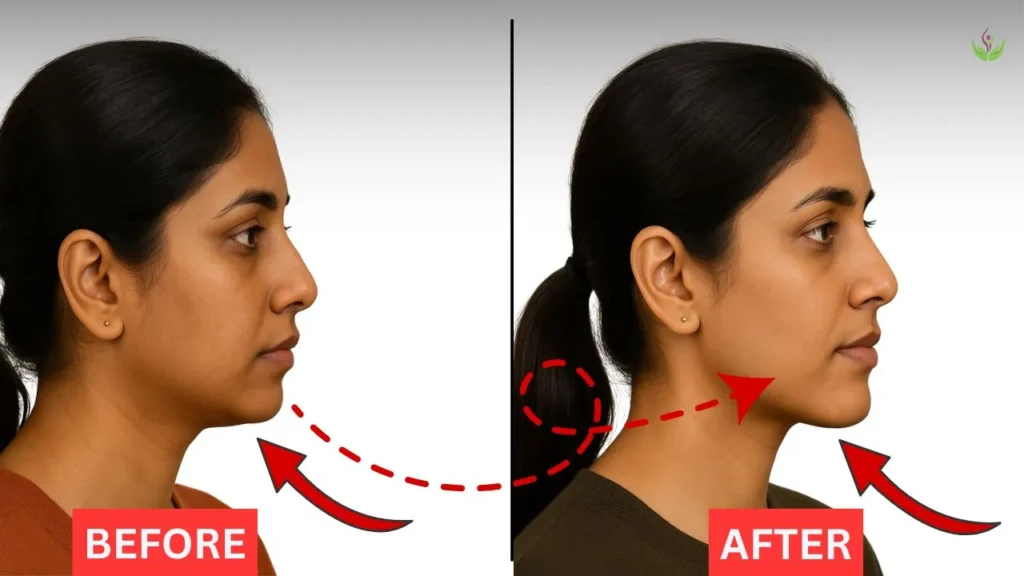 chin implan before and after result photo of care well medical centre