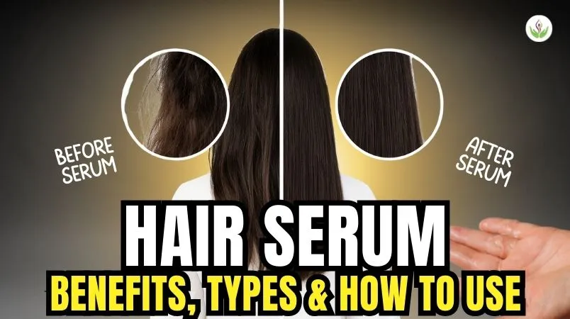 Before and after hair serum results – frizzy vs smooth shiny hair with serum bottles