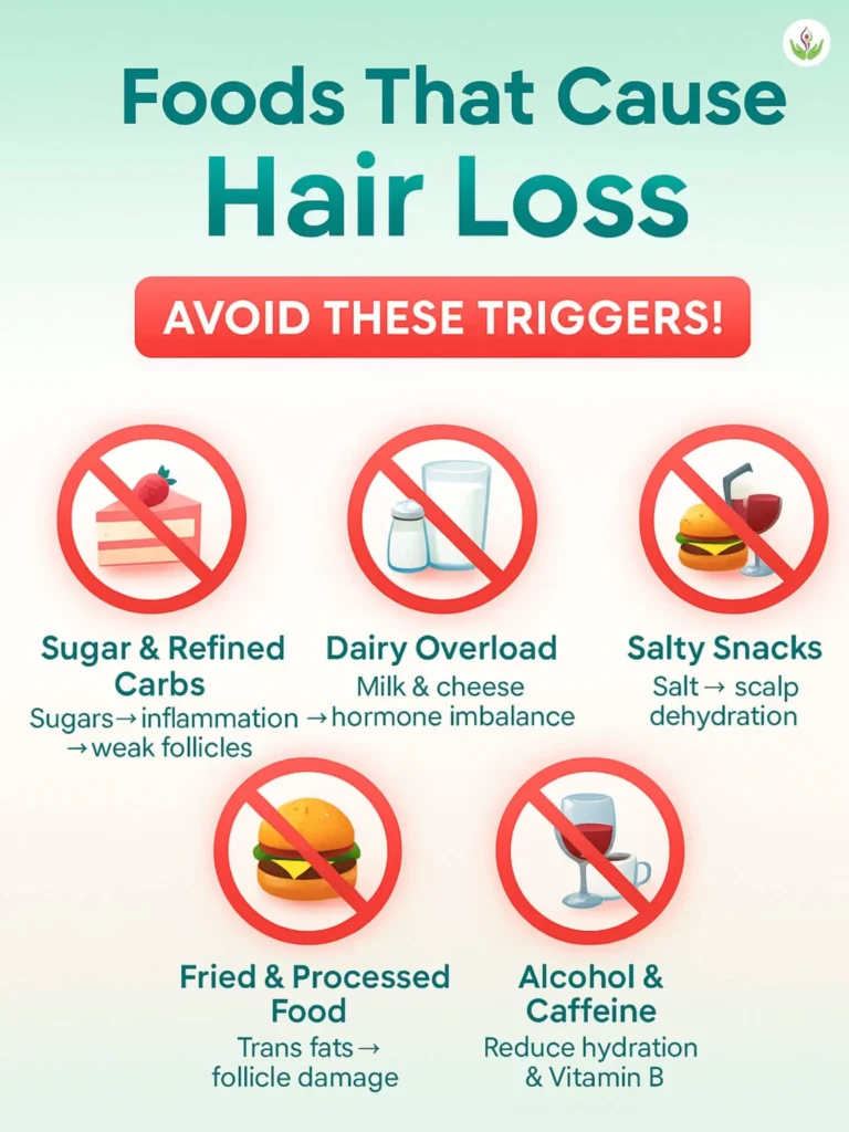 Foods that cause hair loss infographic by Dr. Sandeep Bhasin, Delhi