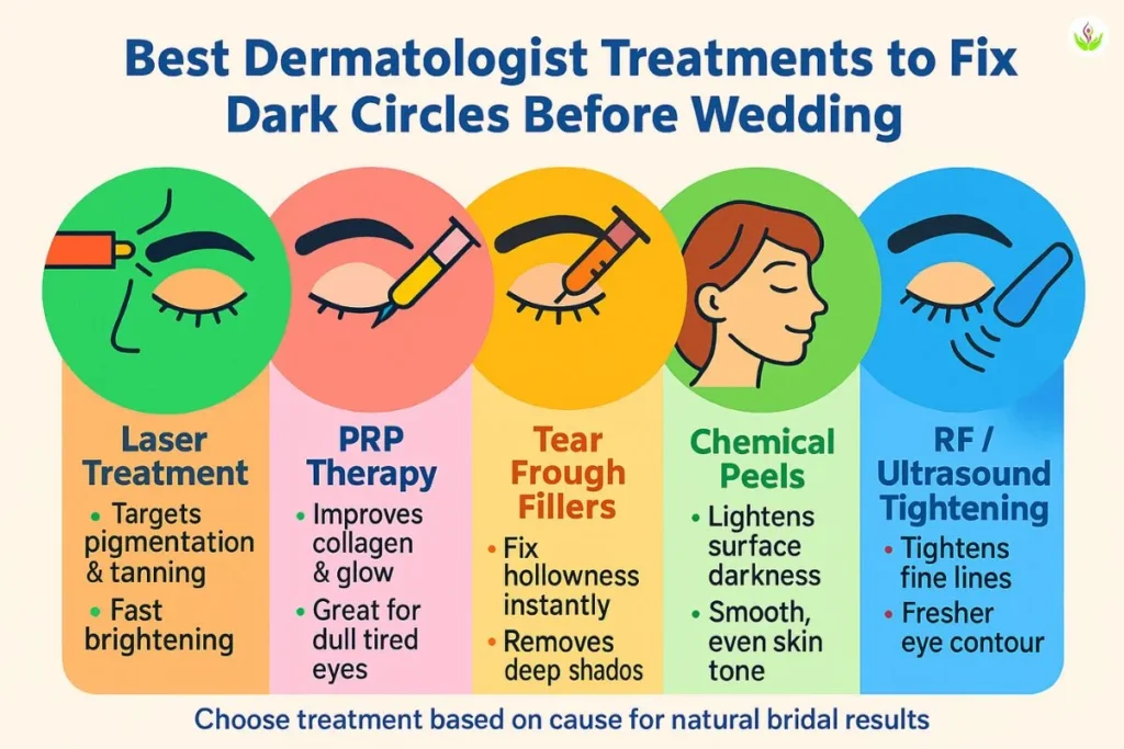 Infographic of best dermatologist treatments to fix dark circles before wedding
