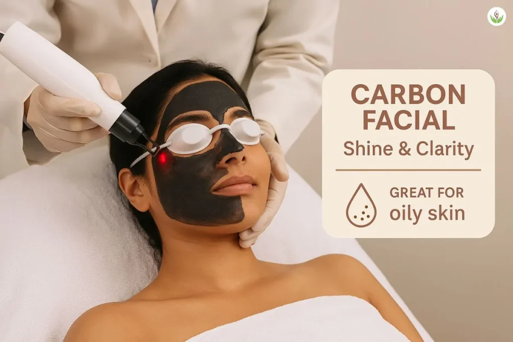 Carbon facial treatment with laser on Indian skin for bridal clarity in Delhi.