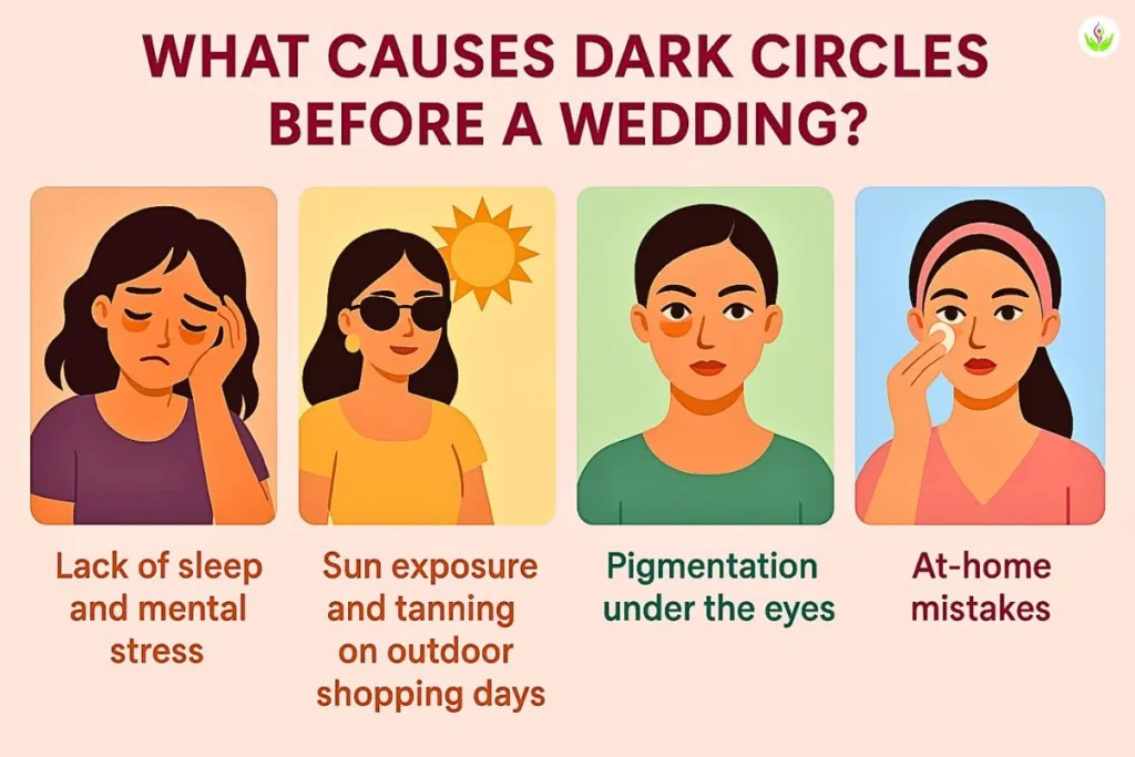 Infographic showing common causes of dark circles before a wedding for brides