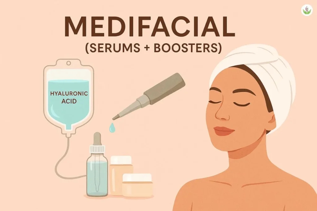 Medifacial treatment with hydrating serums and hyaluronic acid boosters for bridal glow