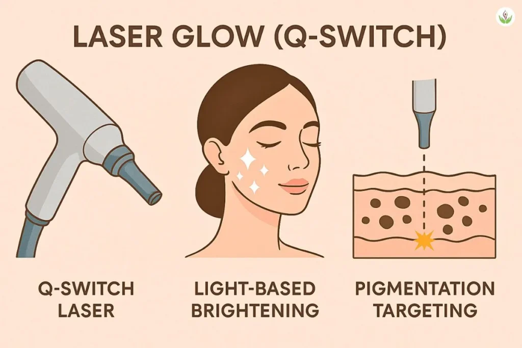 Q-Switch laser glow treatment targeting pigmentation for brides