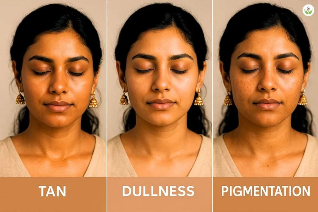 difference between tan dullness pigmentation on Indian bridal skin