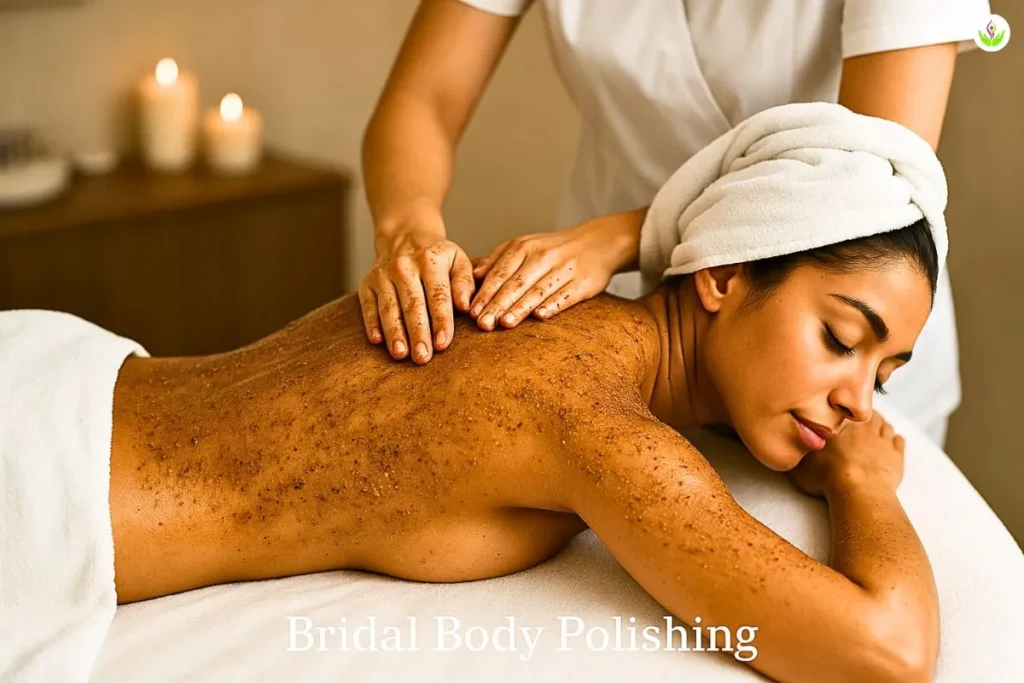 Bridal body polishing treatment on back and shoulders in a clinic