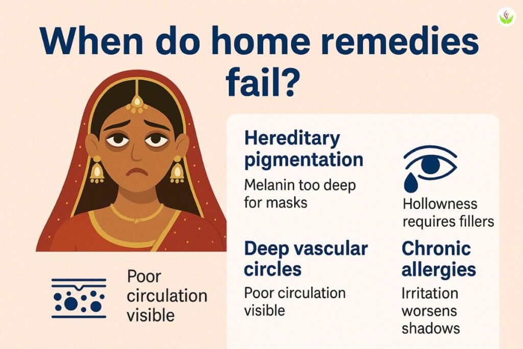 Infographic explaining when home remedies fail for dark circles in brides
