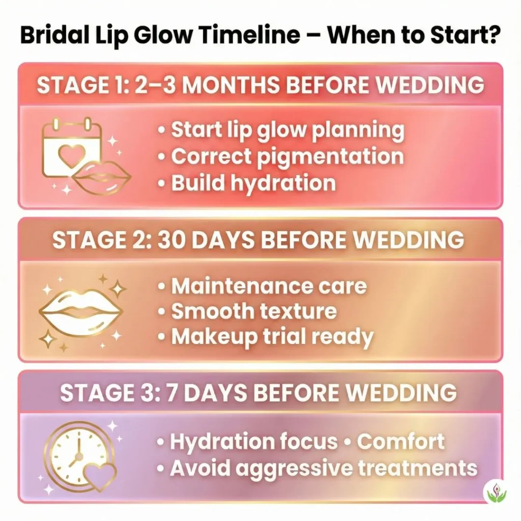 Bridal lip glow treatment timeline before wedding