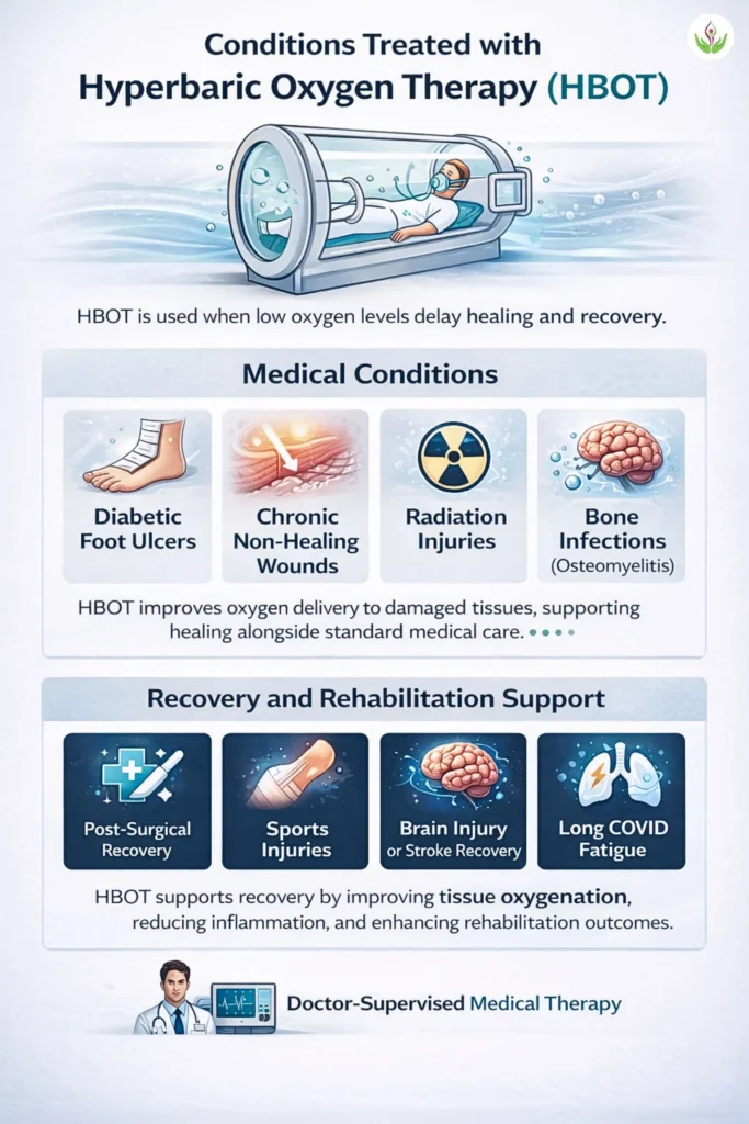 Conditions treated with hyperbaric oxygen therapy