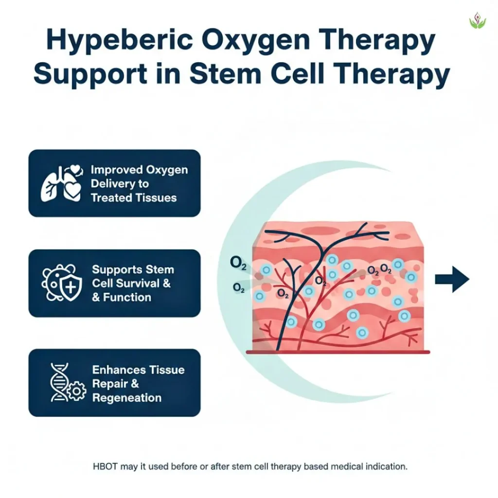 Hyperbaric oxygen therapy support in stem cell therapy