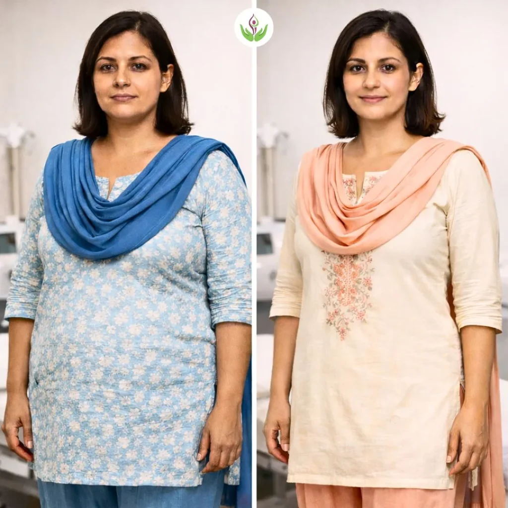 Indian woman non surgical weight loss before after