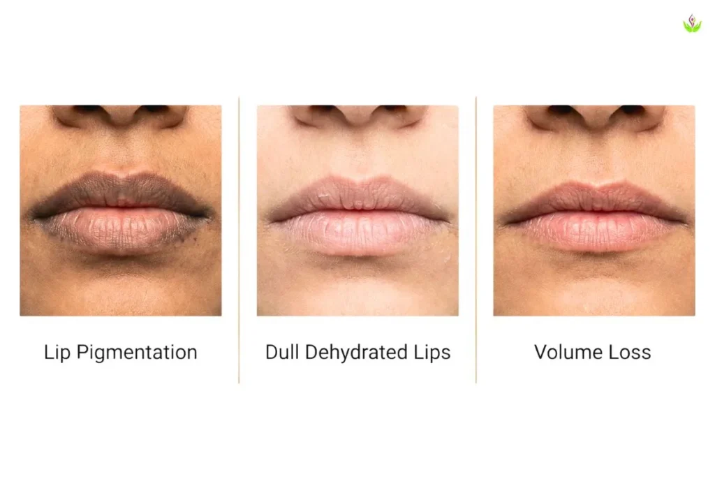 Comparison of lip pigmentation, dull dehydrated lips, and lip volume loss in brides