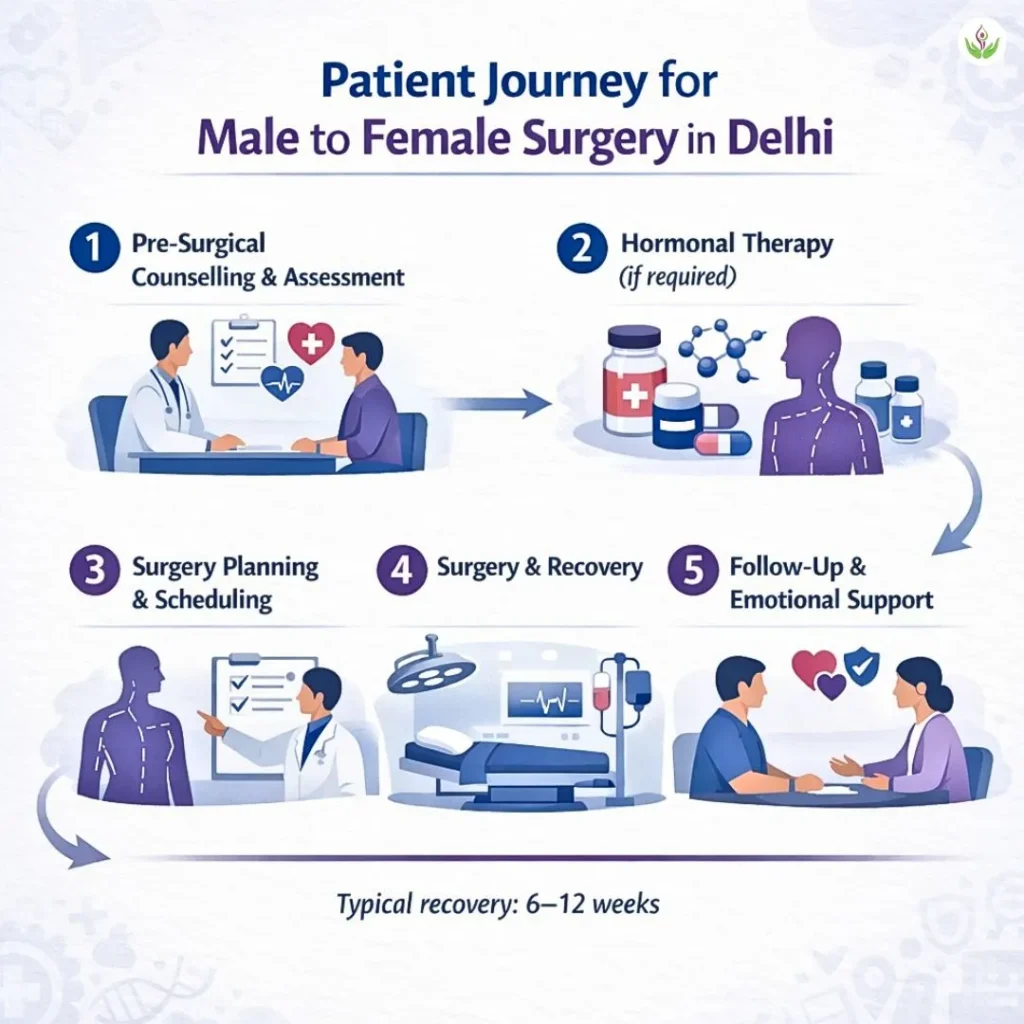 Patient journey for male to female surgery in Delhi.