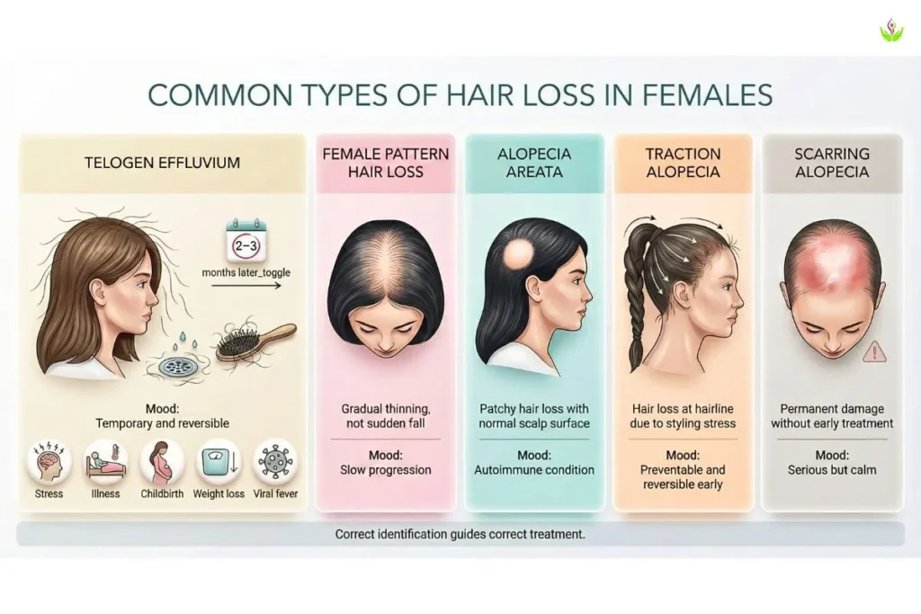 Common types of hair loss in females telogen effluvium pattern alopecia traction scarring