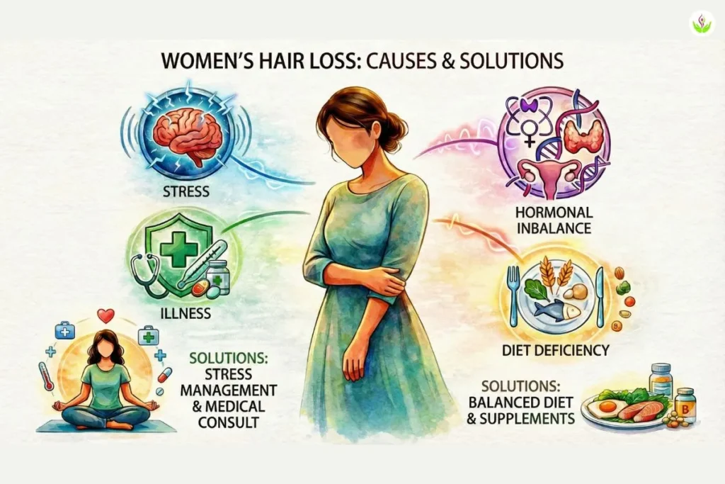 Female hair loss causes stress diet illness hormonal inbalance