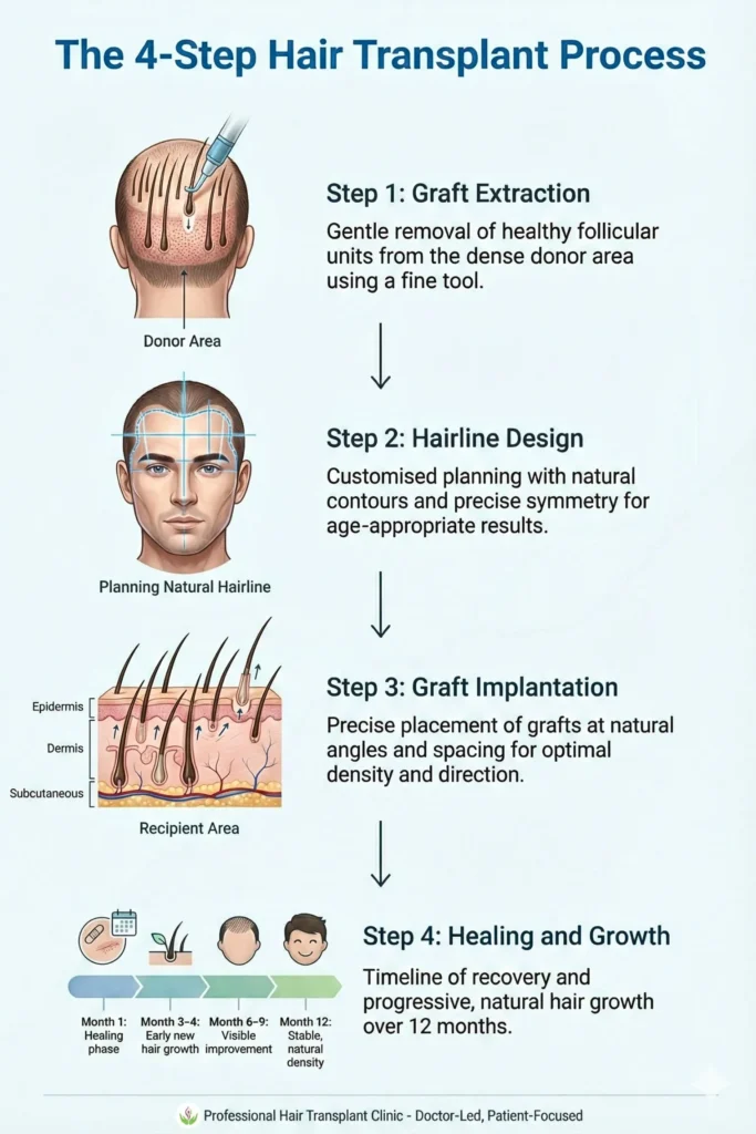 Step by step hair transplant process infographic