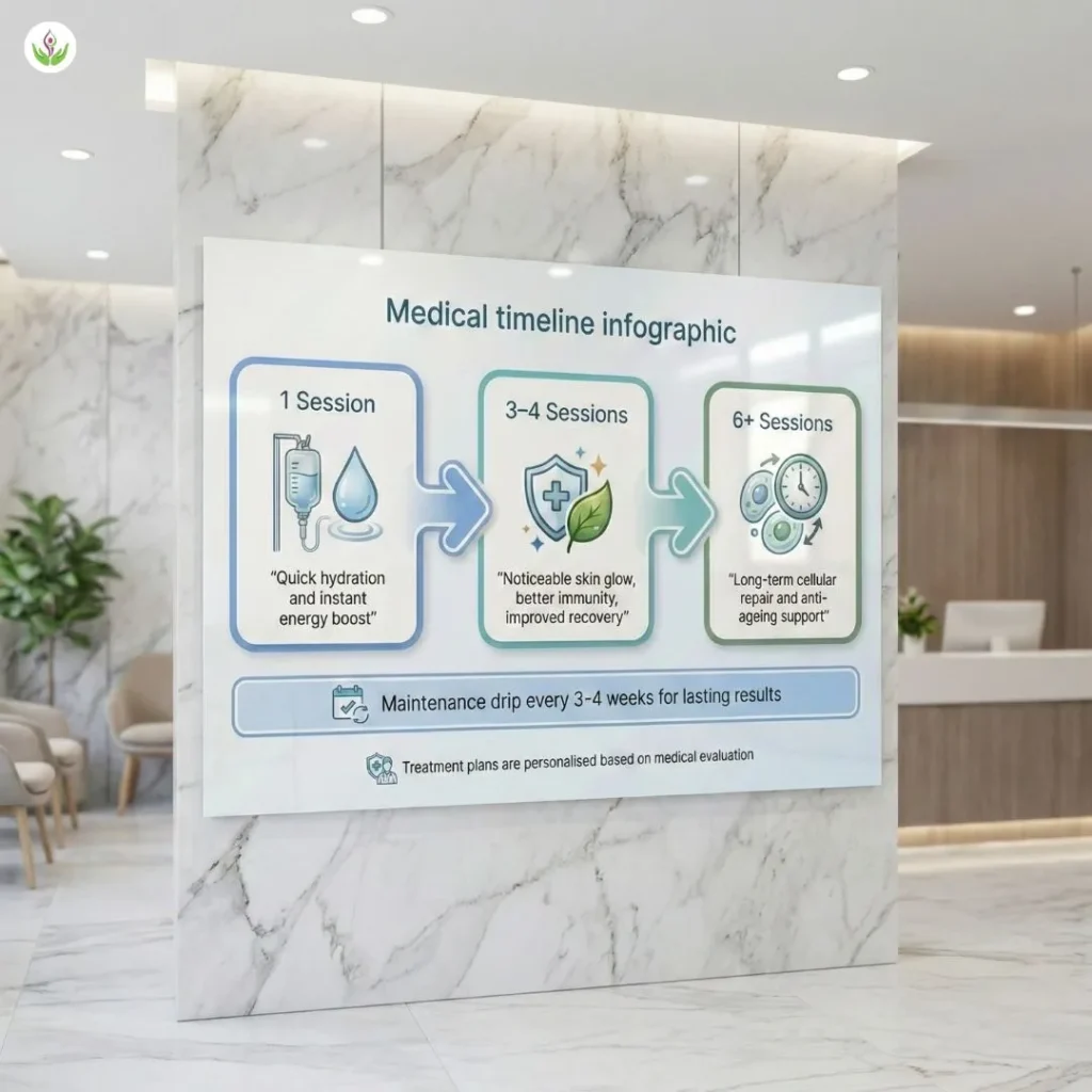 IV therapy results timeline showing how many sessions are needed for benefits