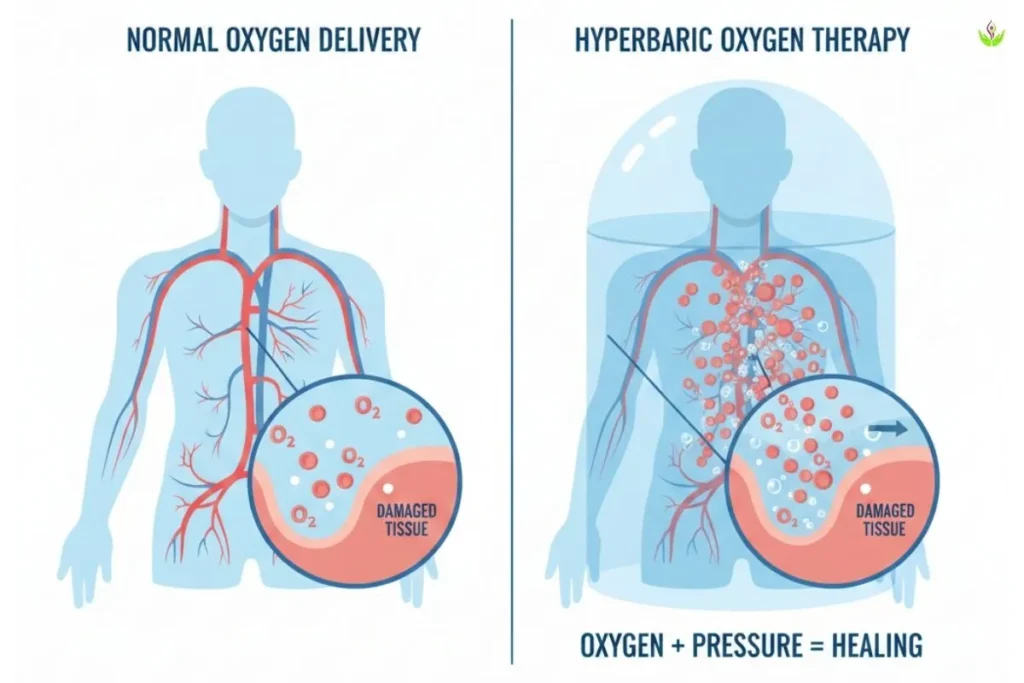 Oxygen and pressure working together to support healing in HBOT