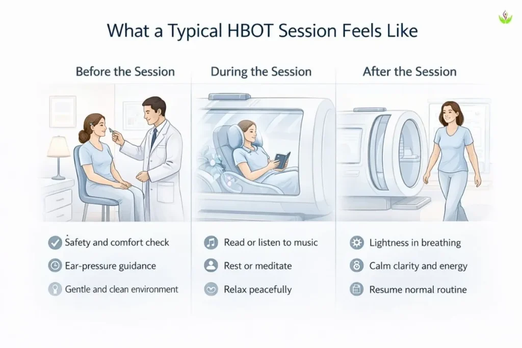 What a typical HBOT session feels like before, during, and after treatment