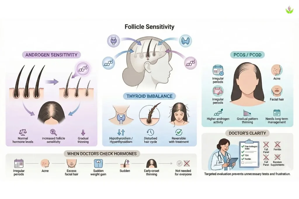 Which hormone causes hair loss in females androgen thyroid pcos infographic