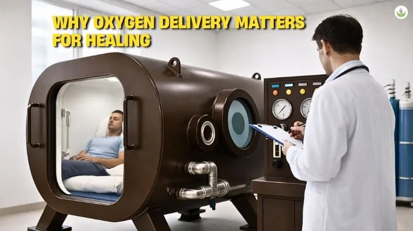Oxygen delivery supporting wound healing during HBOT treatment.